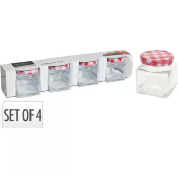   BEFŐTTES ÜVEG SZÖGLETES FÉM TETŐVEL 4DB-OS SZETT 80ML M:5,4CM ÁTM:5CM