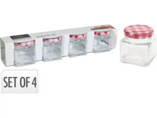 BEFŐTTES ÜVEG SZÖGLETES FÉM TETŐVEL 4DB-OS SZETT 80ML M:5,4CM ÁTM:5CM