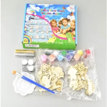   CSINÁLD MAGAD HŰTŐMÁGNES KÉSZLET (FESTHETŐ FA MÁGNESEK, FESTÉK, ECSET, GLITTERES