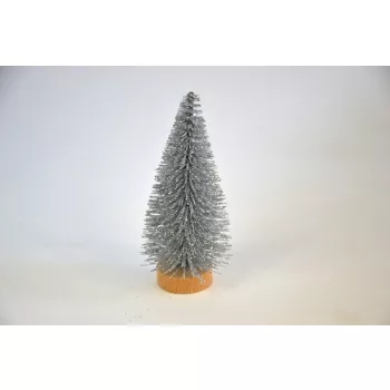 FENYŐFA EZÜST, MINI, GLITTERES, FA TALPON H:8CM 10DB/CS