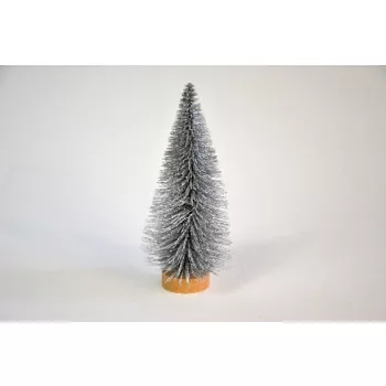 FENYŐFA EZÜST, MINI, GLITTERES, FA TALPON H:10CM 10DB/CS