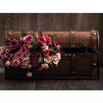   GYÉMÁNTFESTÉS SZETT - 30X40 CM - VINTAGE BŐRÖND RÓZSÁKKAL - KÖR FORMÁJÚ STRASSZO