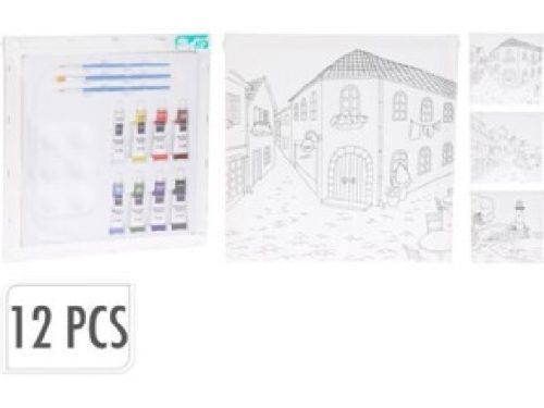 FESTŐSZETT VÁSZON 12DB-OS (1 VÁSZON - 3 ECSET - 8 FESTÉK (12ML) - 1 PALETT) 3F.