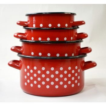 FAZÉK PIROS ZOMÁNC 4 RÉSZES SZETT PÖTTYÖS
