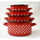 FAZÉK PIROS ZOMÁNC 4 RÉSZES SZETT PÖTTYÖS