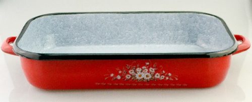 TEPSI MÁRVÁNYOZOTT ZOMÁNC PIROS FÜLLEL M: 6,5CM SZ: 22,5CM H:34,5CM