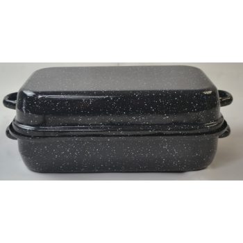   TEPSI FEKETE ZOMÁNC TETŐVEL TETŐ:M 7CM, SZ: 22CM, H: 33,5CM TEPSI 7*22,5*34,2 CM