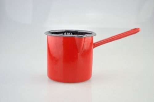 KÁVÉKIÖNTŐ PIROS ZOMÁNC FEKETE SZEMCSE MINTÁS MÉRCÉS 0,4L