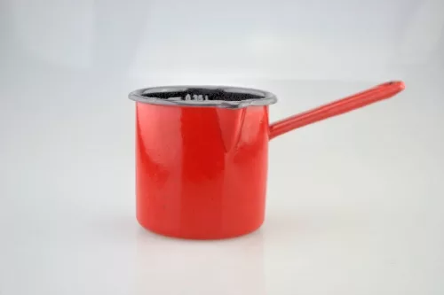 KÁVÉKIÖNTŐ PIROS ZOMÁNC FEKETE SZEMCSE MINTÁS MÉRCÉS 0,4L