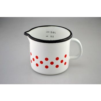 KIÖNTŐ FEHÉR ZOMÁNC PIROS PÖTTYÖS 0,6L