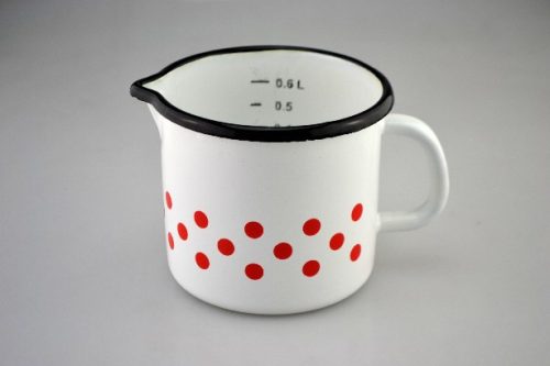 KIÖNTŐ FEHÉR ZOMÁNC PIROS PÖTTYÖS 0,6L