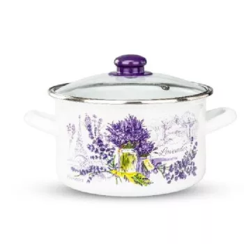   LÁBAS ZOMÁNC  22CM ÜVEG FEDŐVEL LEVENDULA MINTÁS, 0,7MM VASTAGSÁG, 4,8L