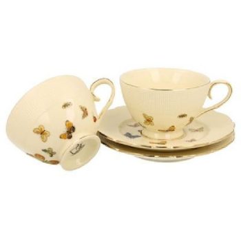   CSÉSZE+ALJ 2SZ. PORC. 125ML ESPRESSO 'BUTTERFLIES' ECRU