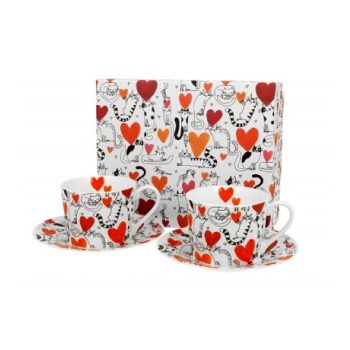   CSÉSZE+ALJ 2SZ. PORC. 230ML "CAT'S WORLD" HEARTS