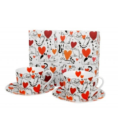 CSÉSZE+ALJ 2SZ. PORC. 230ML "CAT'S WORLD" HEARTS