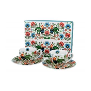 CSÉSZE+ALJ 2SZ. PORCELÁN 90ML FOLK ROOSTERS