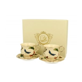 CSÉSZE+ALJ 2SZ. PORCELÁN 150ML ECRU DRAGONFLIES