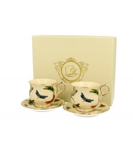 CSÉSZE+ALJ 2SZ. PORCELÁN 150ML ECRU DRAGONFLIES