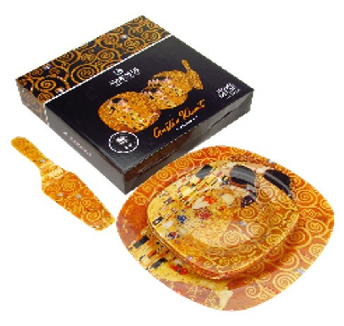 SÜTEMÉNYES SZETT ÜVEG TÁL (30CM) + 6DB TÁNYÉR (20CM) + LAPÁT KISS KLIMT