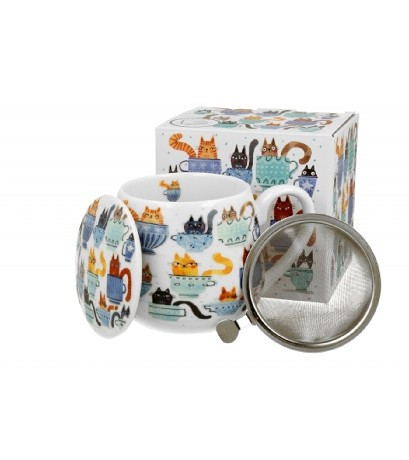 BÖGRE SZŰRŐS HORDÓ PORCELÁN 430ML "TEACUP CATS"