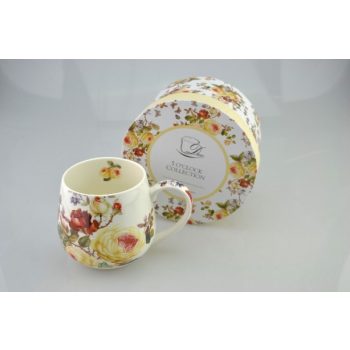 BÖGRE PORCELÁN 450ML FEHÉR RÓZSÁS ÁTM:8CM M:9CM