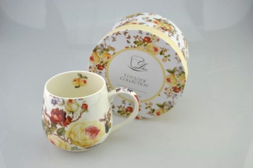 BÖGRE PORCELÁN 450ML FEHÉR RÓZSÁS ÁTM:8CM M:9CM
