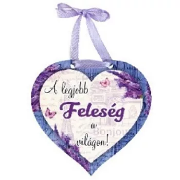   MÁGNES SZÍV ALAKÚ LEVENDULÁS 9X8CM "A LEGJOBB FELESÉG"