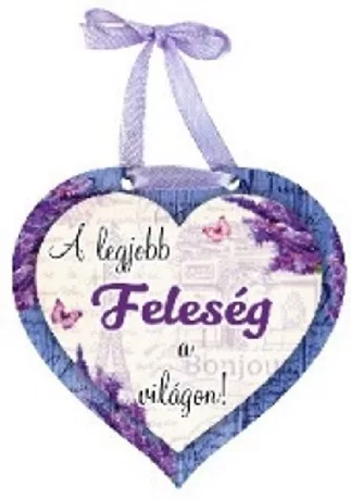 MÁGNES SZÍV ALAKÚ LEVENDULÁS 9X8CM "A LEGJOBB FELESÉG"