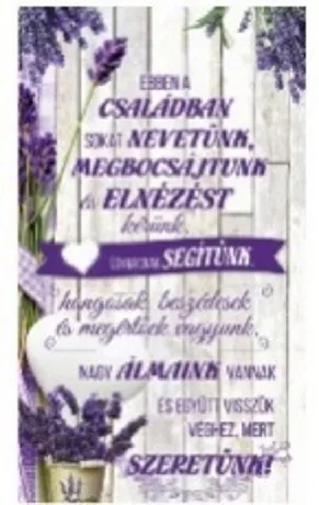 FALI TÁBLA LEVENDULÁS 15X25CM "EBBEN A CSALÁDBAN"