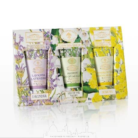 KÉZKRÉM SZETT 3X100ML GYÖNGYVIRÁG, MIMÓZA, LEVENDULA