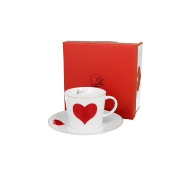 CSÉSZE+ALJ PORCELÁN 250ML SZÍV VÖRÖS