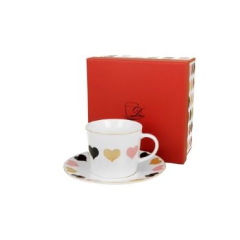 CSÉSZE+ALJ PORCELÁN 250ML 4 SZÍNŰ SZÍV