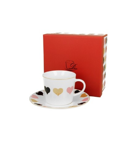 CSÉSZE+ALJ PORCELÁN 250ML 4 SZÍNŰ SZÍV