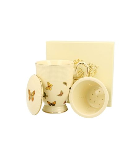 BÖGRE PORC. SZŰRŐVEL ÉS FEDŐVEL ECRU BUTTERFLIES  400ML