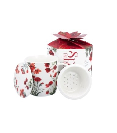 BÖGRE PIROS VIRÁG MINTÁVAL ÉS TEASZŰRŐVEL DÍSZDOBOZBAN