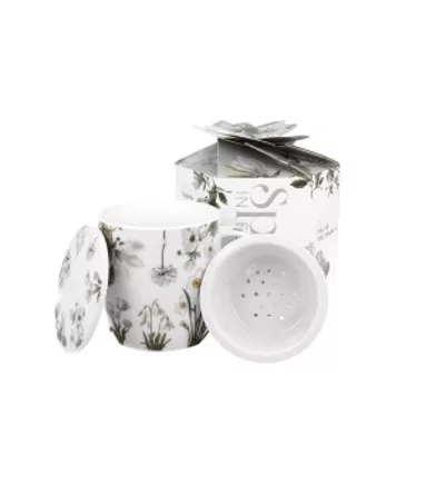 BÖGRE FEHÉR VIRÁG MINTÁVAL ÉS TEASZŰRŐVEL DÍSZDOBOZBAN