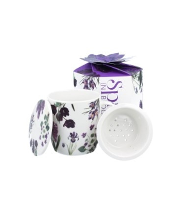 BÖGRE LILA VIRÁG MINTÁVAL ÉS TEASZŰRŐVEL DÍSZDOBOZBAN