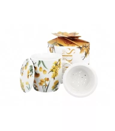 BÖGRE SÁRGA VIRÁG MINTÁVAL ÉS TEASZŰRŐVEL DÍSZDOBOZBAN
