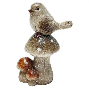 DÍSZ GOMBA MADÁRKÁVAL POLIREZIN 5X12CM