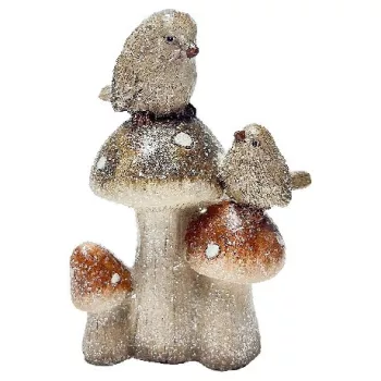 DÍSZ GOMBA MADÁRKÁVAL POLIREZIN 8X15CM