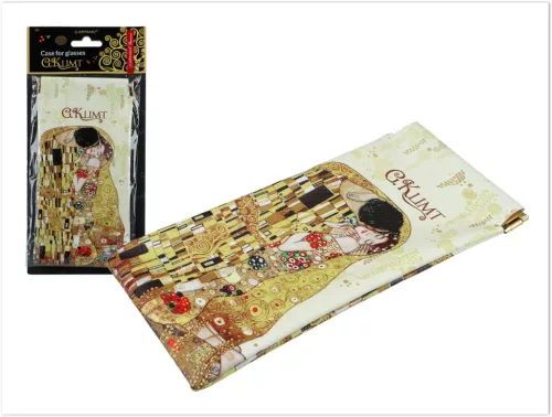 SZEMÜVEGTOK PUHA - G. KLIMT, A CSÓK, VILÁGOS HÁTTÉR 9X18CM