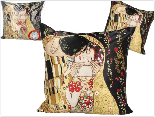 PÁRNA TÖLTÖTT CIPZÁRAS  KLIMT A CSÓK, FEKETE HÁTTÉR 50X50CM