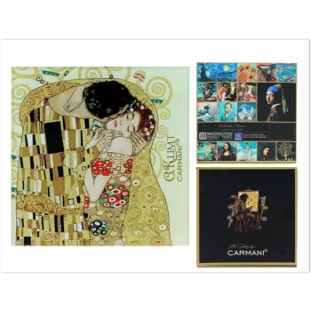   POHÁRALÁTÉT KLIMT "A CSÓK" KRÉMSZÍNŰ ALAPON 11.5X11.5CM