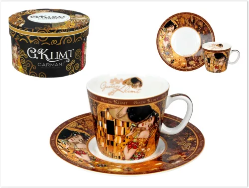 KÁVÉSCSÉSZE + ALÁTÉT PORC. DÍSZDOBOZOS 100ML / 13CM KLIMT