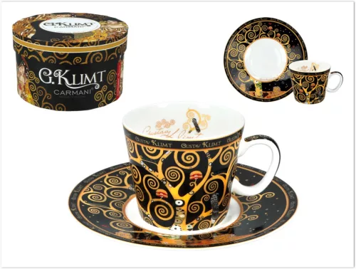 KÁVÉSCSÉSZE + ALÁTÉT PORC. DÍSZDOBOZOS 100ML / 13CM KLIMT
