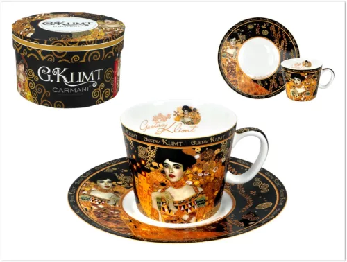 KÁVÉSCSÉSZE + ALÁTÉT PORC. DÍSZDOBOZOS 100ML / 13CM KLIMT