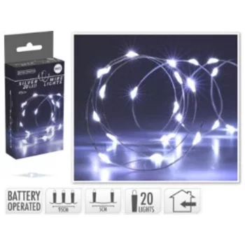 KARÁCSONYI DEKORÁCIÓ 20 LED EZÜST FÉNYFÜZÉR FEHÉR