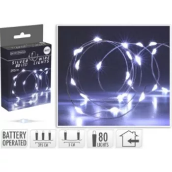 KARÁCSONYI DEKORÁCIÓ 80 LED EZÜST FÉNYFÜZÉR FEHÉR