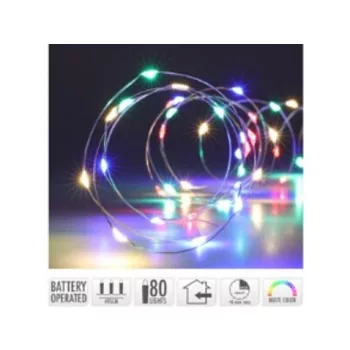KARÁCSONYI DEKORÁCIÓ 80 LED EZÜST FÉNYFÜZÉR FEHÉR