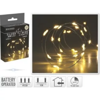 KARÁCSONYI DEKORÁCIÓ 100 LED EZÜST FÉNYFÜZÉR FEHÉR